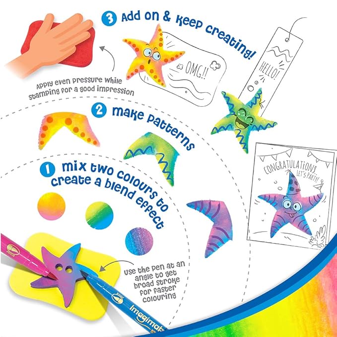 Imagimake Stamp Art Ocean Coloring & Stamping Set for Girls & Boys Multicolor