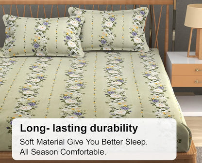 Fresh From Loom King Size Fitted Bedsheet Set 240 TC 2 Pillow Covers Pale Leaf Multicolor