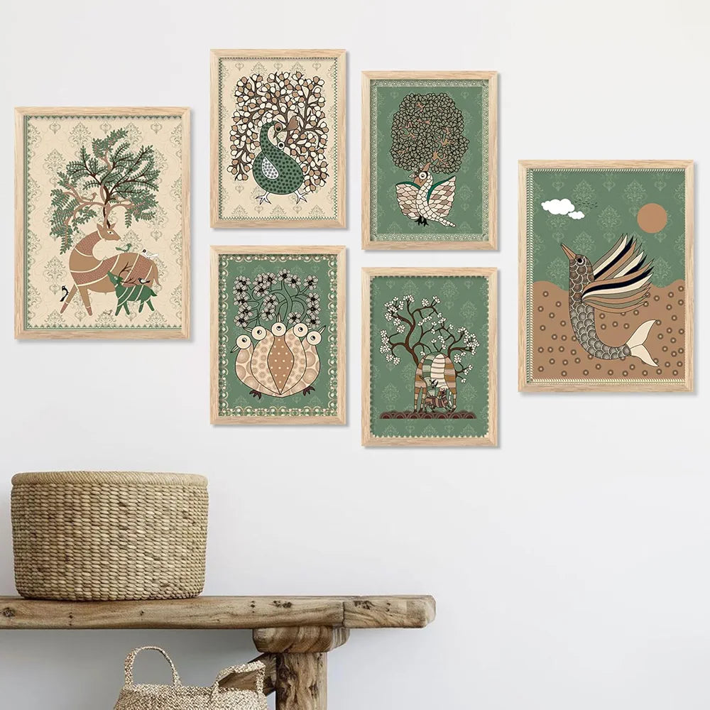 Kotart Gond Art Wall Paintings for living Room Set of 6 Multicolor  art 2