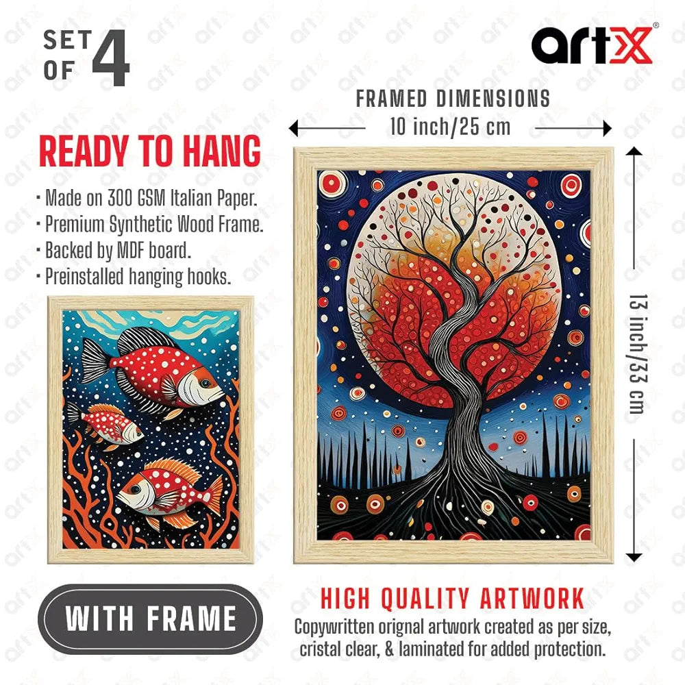 ArtX Paper Women Polka Dots Art Paintings with Frame Set of 4