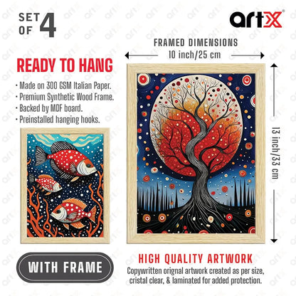 ArtX Paper Women Polka Dots Art Paintings with Frame Set of 4