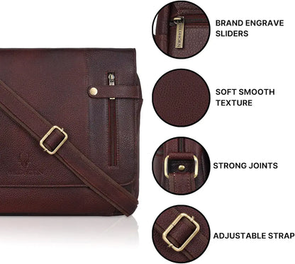 WildHorn Leather Messenger Bag for Men/Office Bag for Men I Padded Laptop Compartment with Adjustable Strap I DIMENSION : L-15 inch W-3 inch H-12 inch