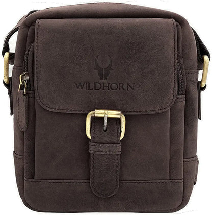 WildHorn Leather Sling Messenger Bag for Men I Multipurpose Crossbody Bag I Travel Bag with Adjustable Strap I Utility Bag I Dimension : L-6 inch W-2.7 inch H-8.5 inch