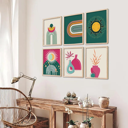 Kotart Minimal Boho Painting with Frame Wall Painting for Living Room Pack of 6