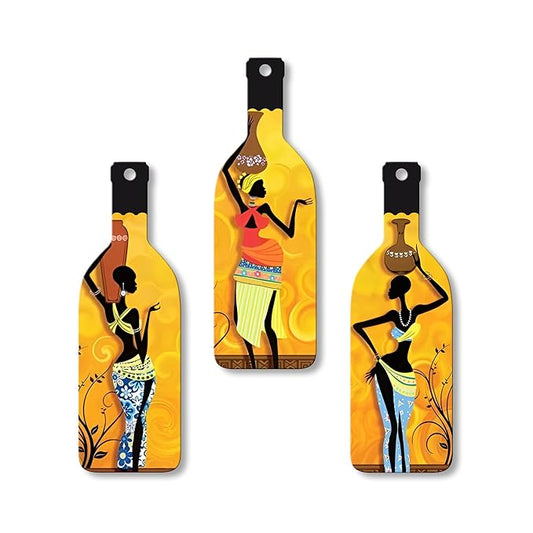 Artvibes African Women Warli Art Wooden Wall Hanging for Home Decor | Set of 3