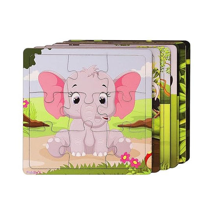 Fiddlys Kid's Wooden Jigsaw Puzzle Games for Children & Kids Paperless Puzzle - 9 Pieces | Pack of 4 | Age 3+