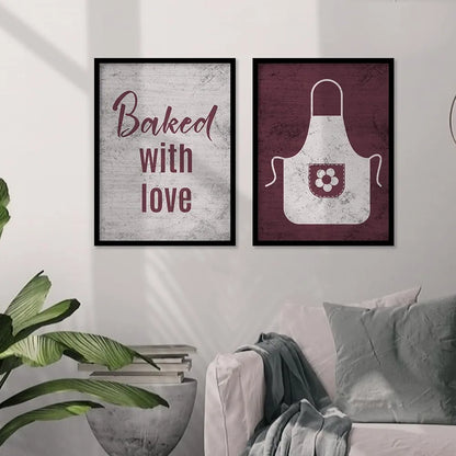 Kotart Baked With Love Restaurant Quotes Posters with Frame for Kitchen Wall Decoration