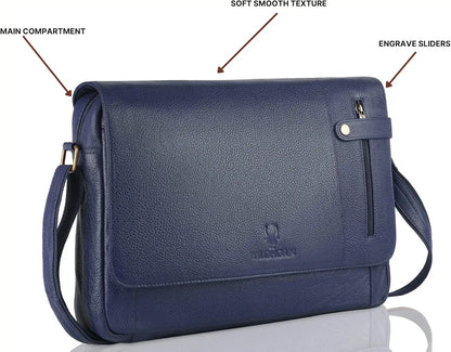 WildHorn Leather Messenger Bag for Men/Office Bag for Men I Padded Laptop Compartment with Adjustable Strap I DIMENSION : L-15 inch W-3 inch H-12 inch