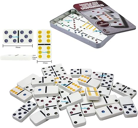 FunBlast Double 6 Color Dot Game Set White Dominoes 28 Piece Set Toy in Tin Case 6 Dot Educational Game