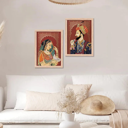 Kotart Rajasthani Painting with Frame for Home Decoration Madhubani Art Painting Pack of 2 Design07