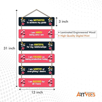 Artvibes Decorative Wall Hanging Wooden Art Decoration Item for Living Room | Quotes Decor Item | Set of 6