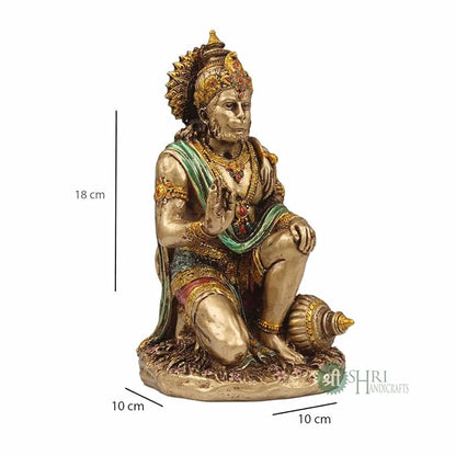 Indicast 7" Inch Hanuman Statue Sitting Metal Finish Idol Decorative Showpiece Handcrafted Hanuman Ji Murti