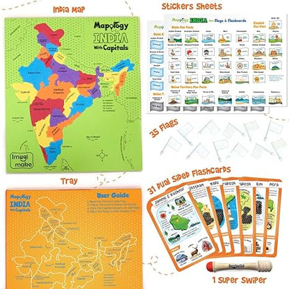 Imagimake Mapology India Map with Flash Card Swipe & Reveal Card Game Educational Toys