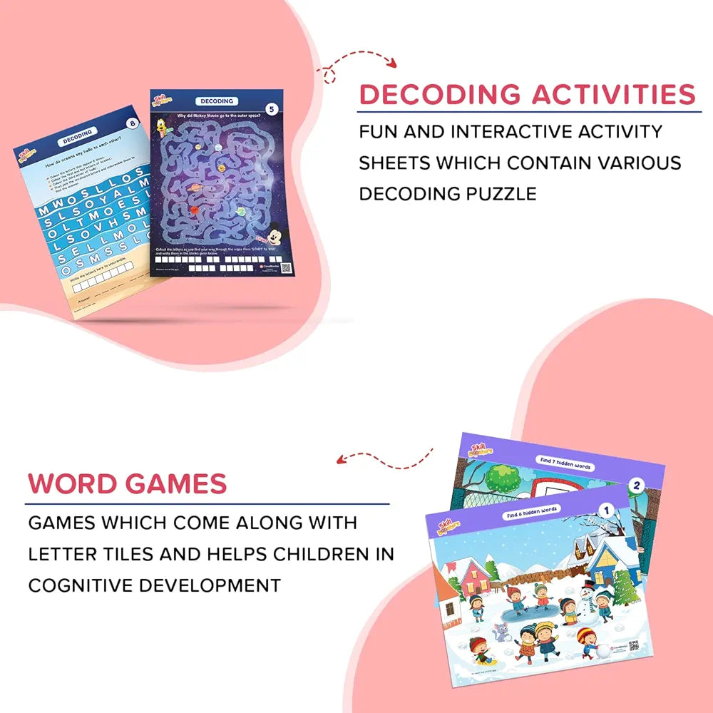 ClassMonitor Brain Development with Free App with 25 Riddles,9 Decoding Activities,Crossword Puzzles,100+ Letter Tiles | Home-Learning Kit for Kids Age Group 6-8 Years