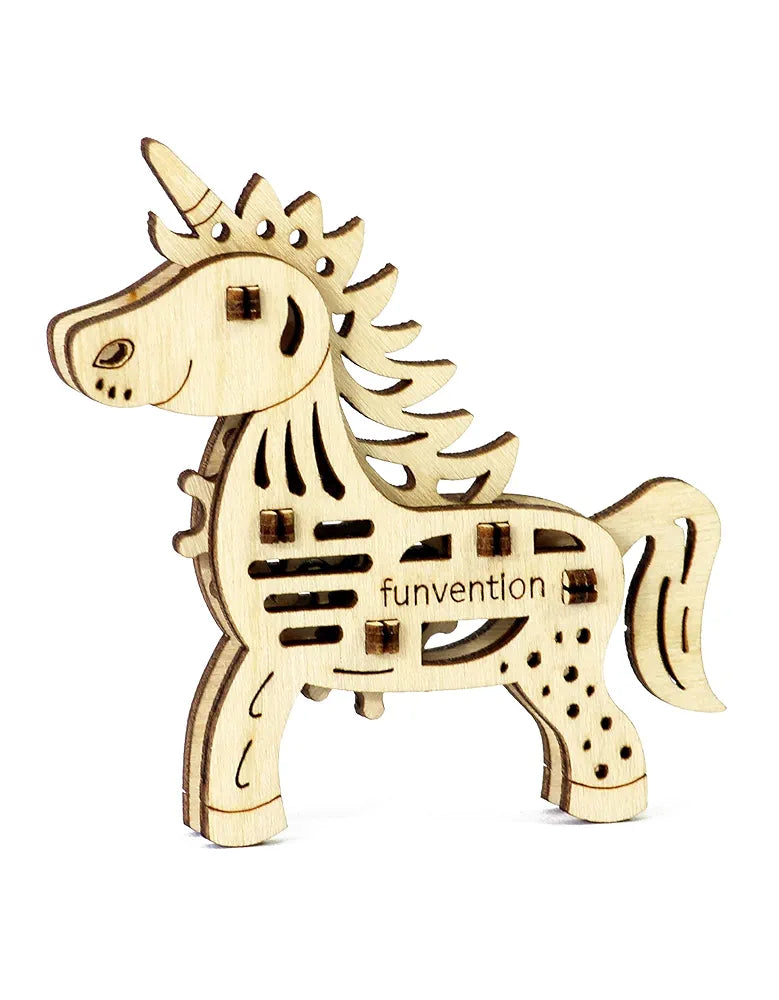 Funvention Engineered Jungle Wood Fun Fidgets DIY Miniature Mechanical Lion, Unicorn, Dino and Butterfly Models STEM Learning 3D Puzzle Kit -Set of 4