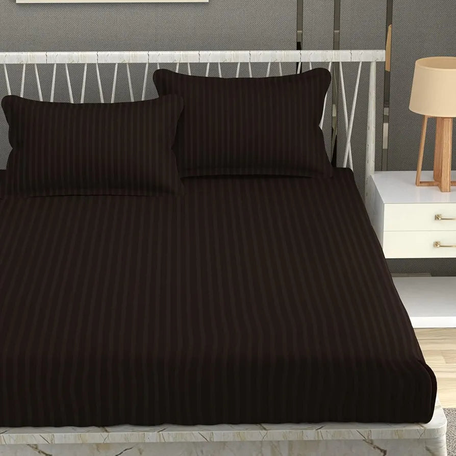Fresh From Loom Breathable Queen Size Flat Solid Bedsheets Hotel & Home Double Bedsheet Set with 2 Pillow Covers 144 TC Coffee