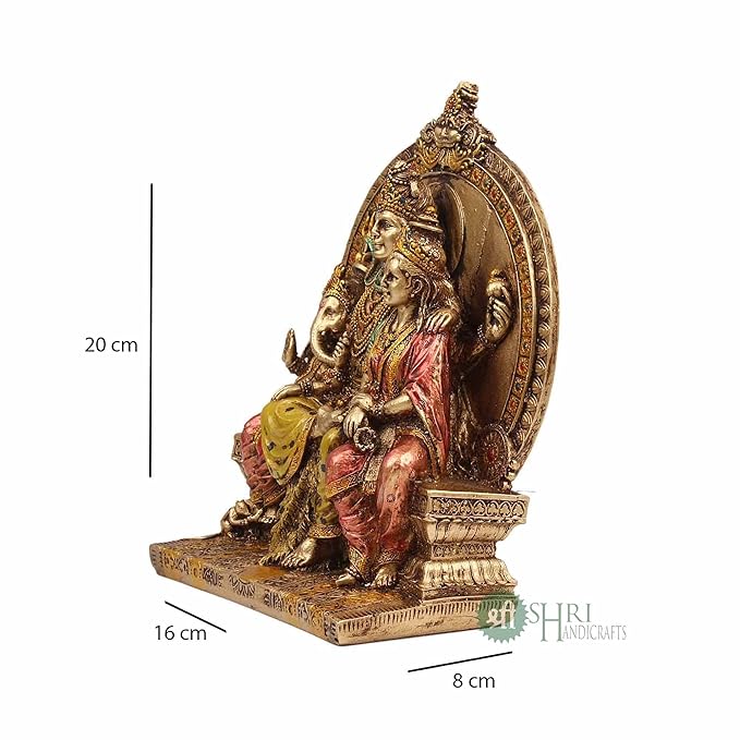 Indicast 8" Inch Cold Cast Resin Shiva With Ganesh & Parwati Showpiece Antique Decor | Metal Finish