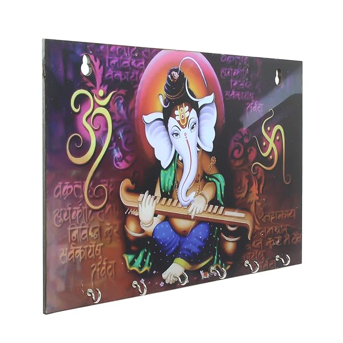 Ecraftindia Lord Ganesha Theme Wooden Key Holder With 6 Hooks