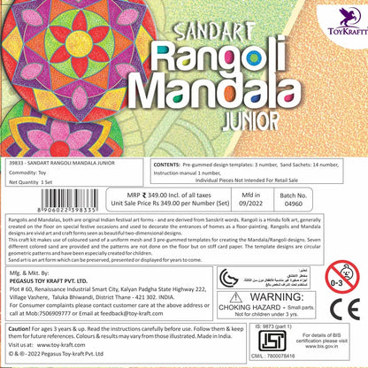 Toykraft: Sand Art Kit Rangoli Mandala Jr., Sand Art Activity Kit for Kids, Art and Craft, Gift Item for 3 Year olds ,Paper, Multicolor