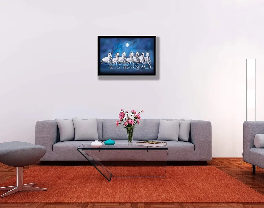 Lifehaxtore Seven Lucky Running Vastu Horses Art Framed Painting