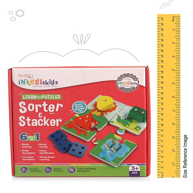 Fristcry Intelliskills Premium 18 Pcs Wooden Geometric Shape Sorter & Flash Card for Kids | Educational Blocks Puzzles for Boys & Girls