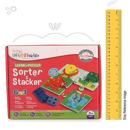 Fristcry Intelliskills Premium 18 Pcs Wooden Geometric Shape Sorter & Flash Card for Kids | Educational Blocks Puzzles for Boys & Girls