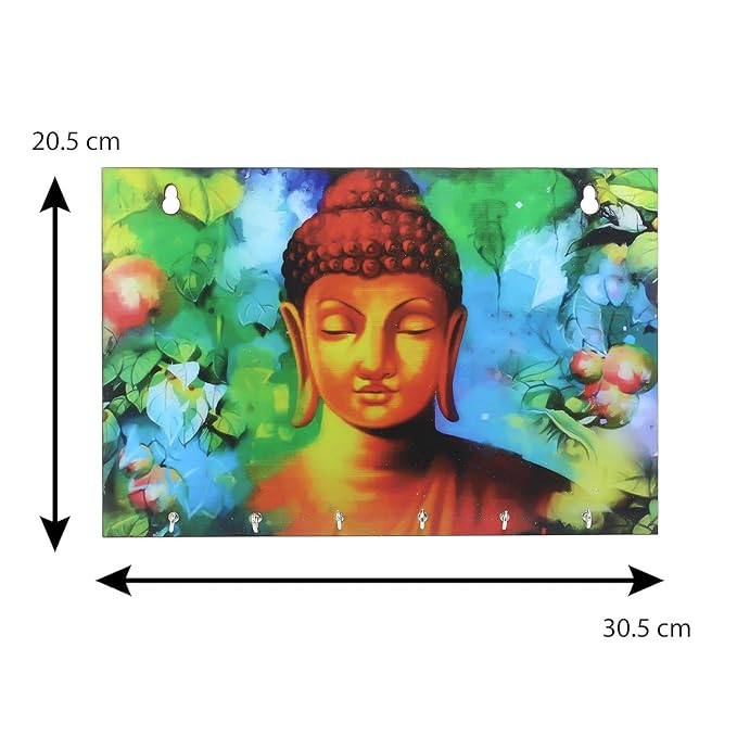 Ecraftindia Lord Buddha Theme Wooden Key Holder With 6 Hooks