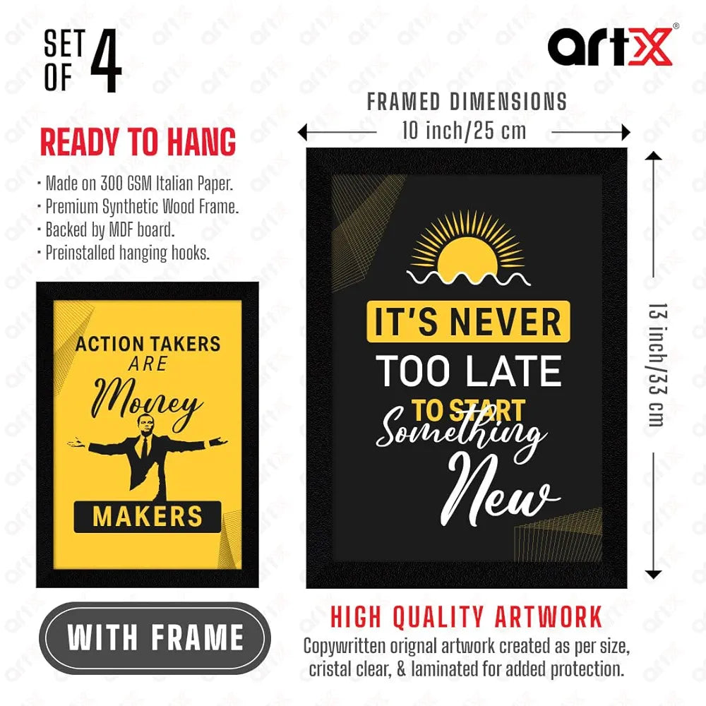 ArtX Paper Money Makers Motivational Framed Posters Set of 4