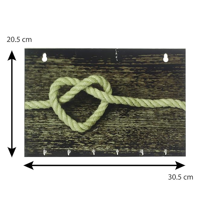 EcraftIndia Heart Made of Rope Theme Wooden Key Holder with 6 Hooks