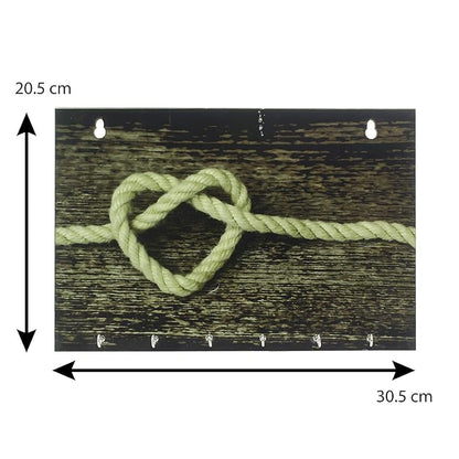 EcraftIndia Heart Made of Rope Theme Wooden Key Holder with 6 Hooks