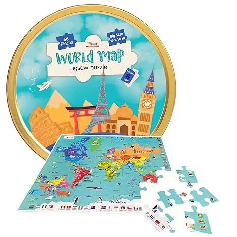 CocoMoco Kids World Map Puzzle for 3 to 6 Year Old Boys and Girls 56 Pieces Learning and Educational