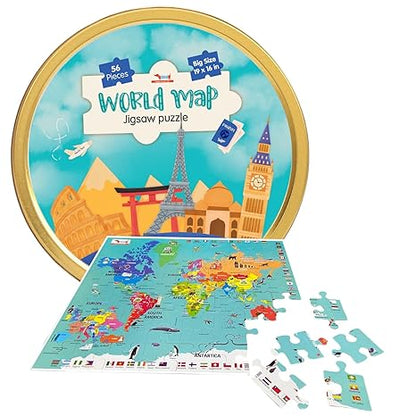 CocoMoco Kids World Map Puzzle for 3 to 6 Year Old Boys and Girls 56 Pieces Learning and Educational