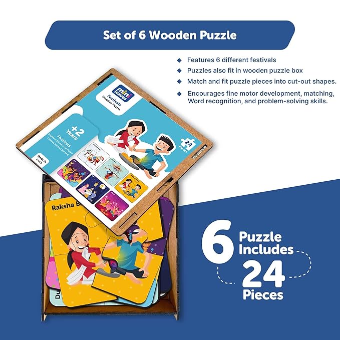 Mini Leaves Kid Indian Festival Jigsaw Puzzles | Set of 6 Puzzles | Jigsaw Puzzles for Ages 2-4 | Social Development