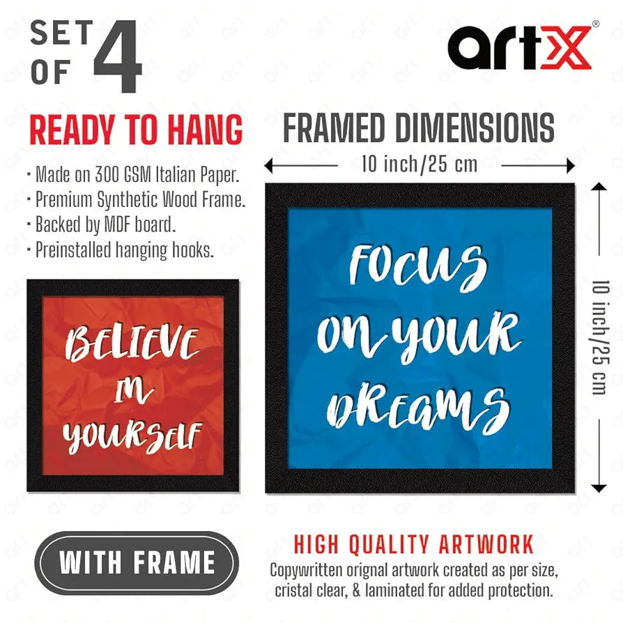 ArtX Paper Motivational Wall Frames Quotes Wall Art Painting Set of 4