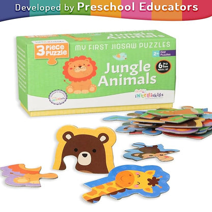 Firstcry Intelliskills First Puzzles-jungle Animals Theme | 6 Jigsaw Puzzle Set 3 Pcs Each | Pre-school Learning & Educational Puzzle Set