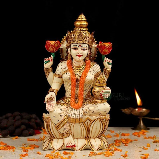 Indicast Resin 8" Inch Lakshmi Fine Painting Goddess Laxmi Idol Diwali Puja Vastu Figurine Gift Article for Home Office