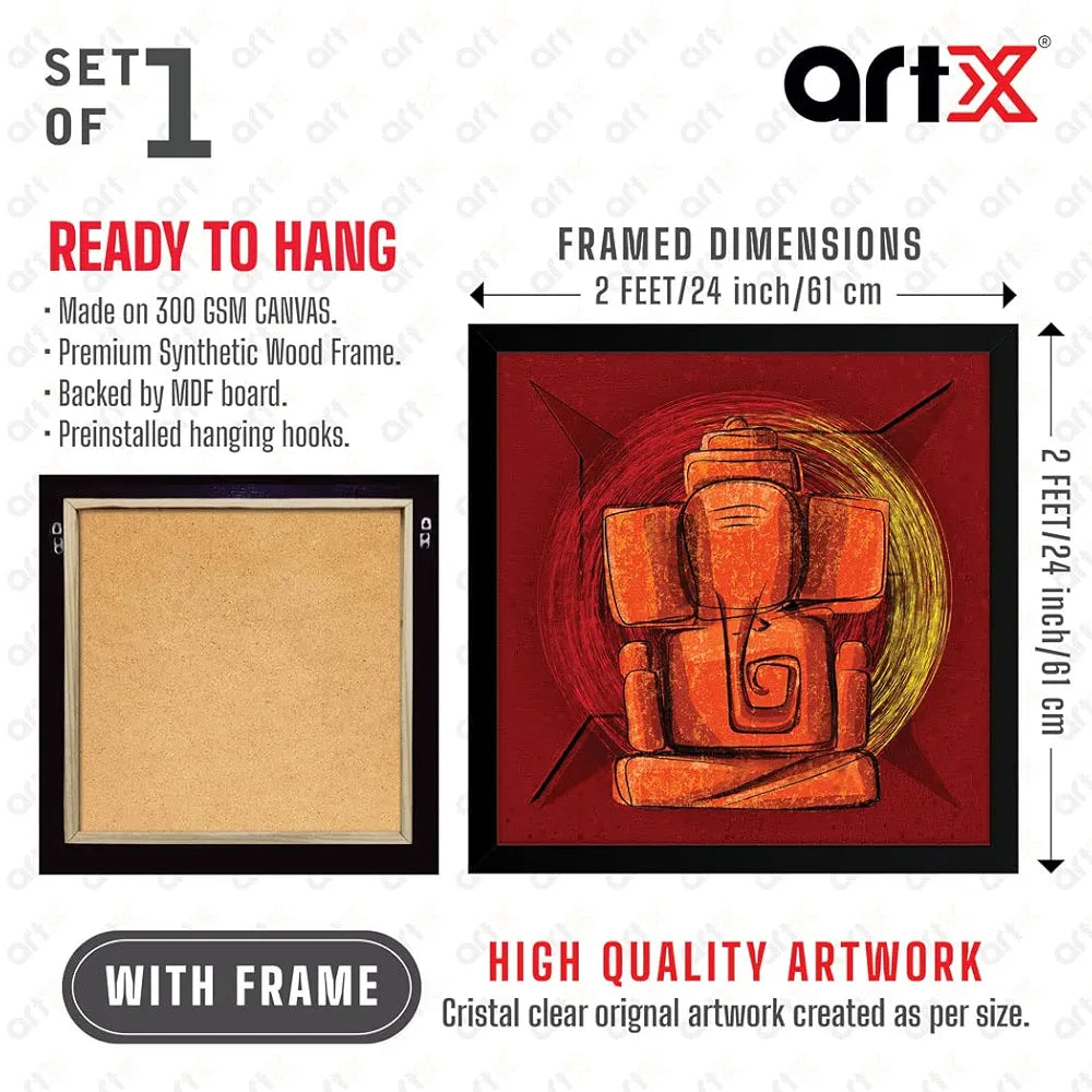 ArtX Swastik Ganesh Ji Big Canvas Painting With Frame Multicolour Square