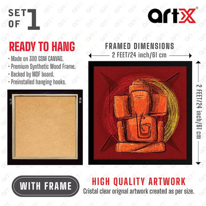 ArtX Swastik Ganesh Ji Big Canvas Painting With Frame Multicolour Square