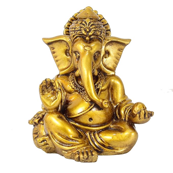 Tied Ribbons Decorative Resin Ganesh Idol for Home Decor Car Dashboard Pooja Room Living Room Office Table