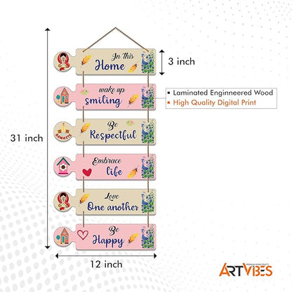 Artvibes Home Quotes Decorative Wall Art Mdf Wooden Wall Hanger for Living Room | Set of 6