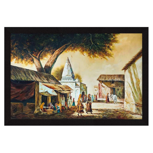 ArtX Paper Rajasthani Village Scene Framed Wall Art Painting AXI00313-VIL
