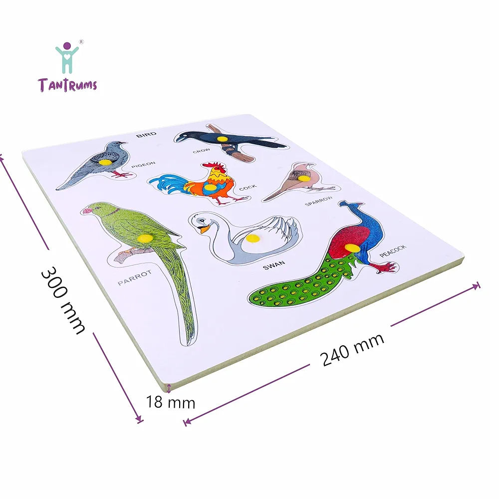 Tantrums Preschool Birds Puzzle for Learning Various Birds with Pictures and knobs| Education Puzzle Learning Aid for Kids [Multicolor ]