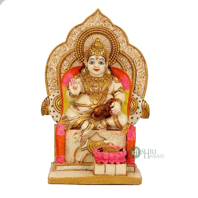Indicast 7" Inch Maharaj Kuber Lord of Treasure Wealth Painting Idol Decorative Showpiece Handcrafted Kuber Ji Murti