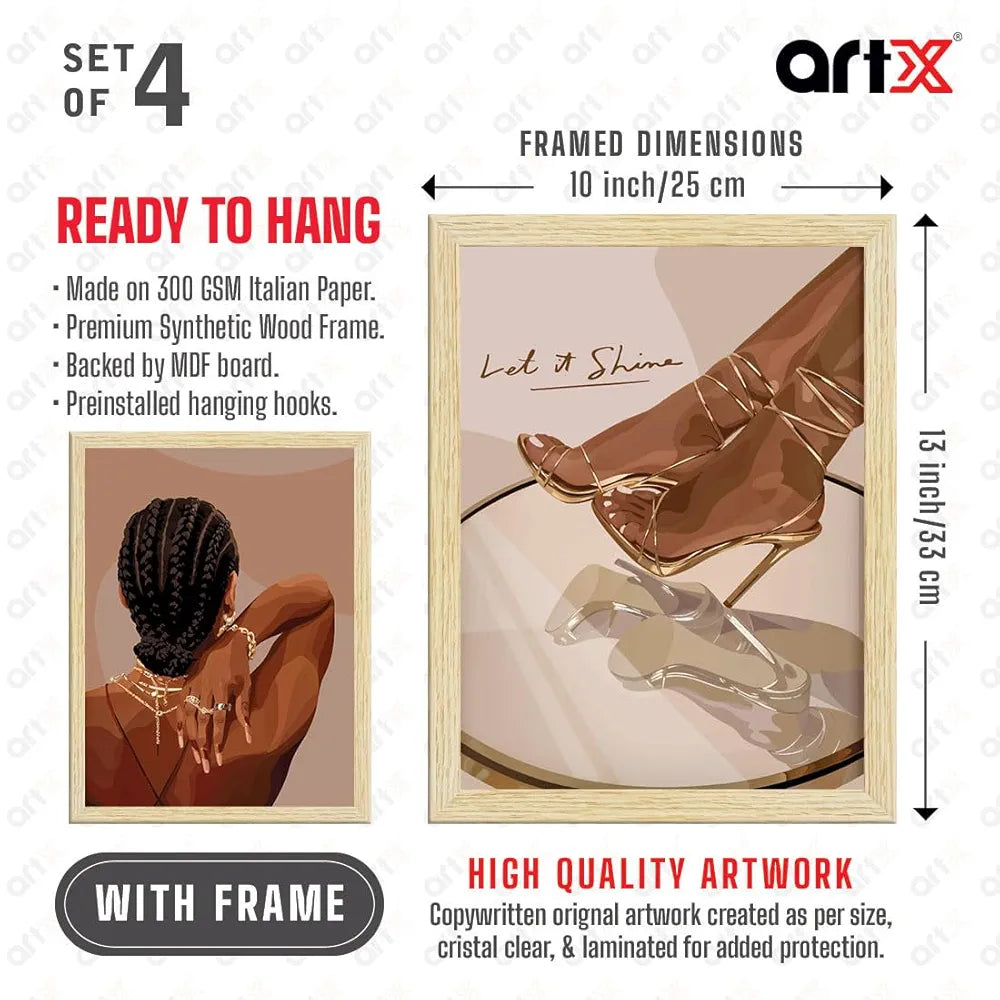 ArtX Paper Women Fashion Fashion-SO4-02 Art Paintings with Frames Multicolor Set of 4