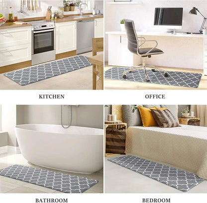 Ishro Home Kitchen Mats For Floor Anti Slip Waterproof Set Of 2 Pcs Colour Grey Diamonds