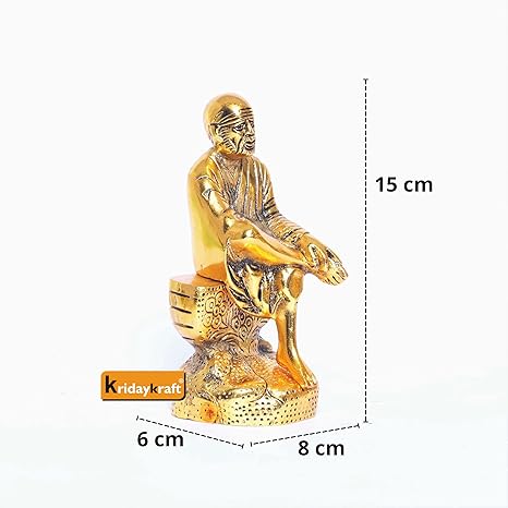 KridayKraft Shirdi Sai Baba Idol Metal Statue Showpiece for Car Dashboard & Home Office