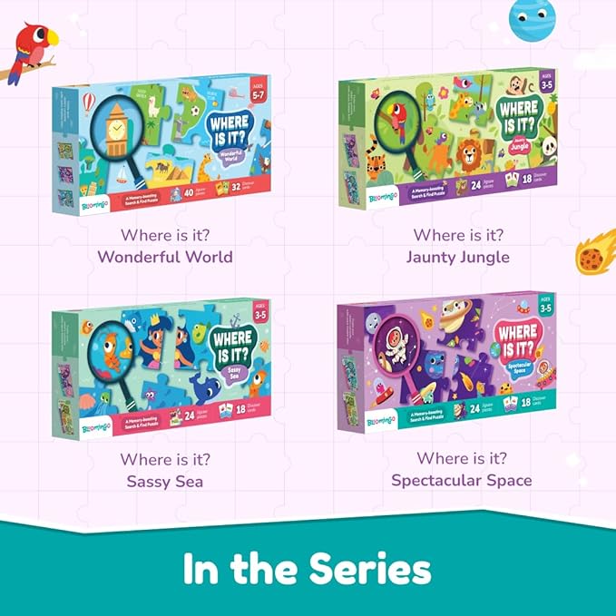 Bloomingo Search and Find Puzzle Kit | Spectacular Space | Explore Space & Find Planets | Discovery Cards & Solution Sheet