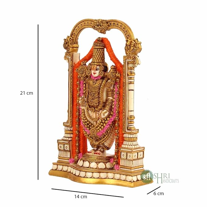 Indicast 8" Inch Tirupati Balaji Fine Painting Idol Decorative Showpiece Handcrafted Balaji Murti for Home Office