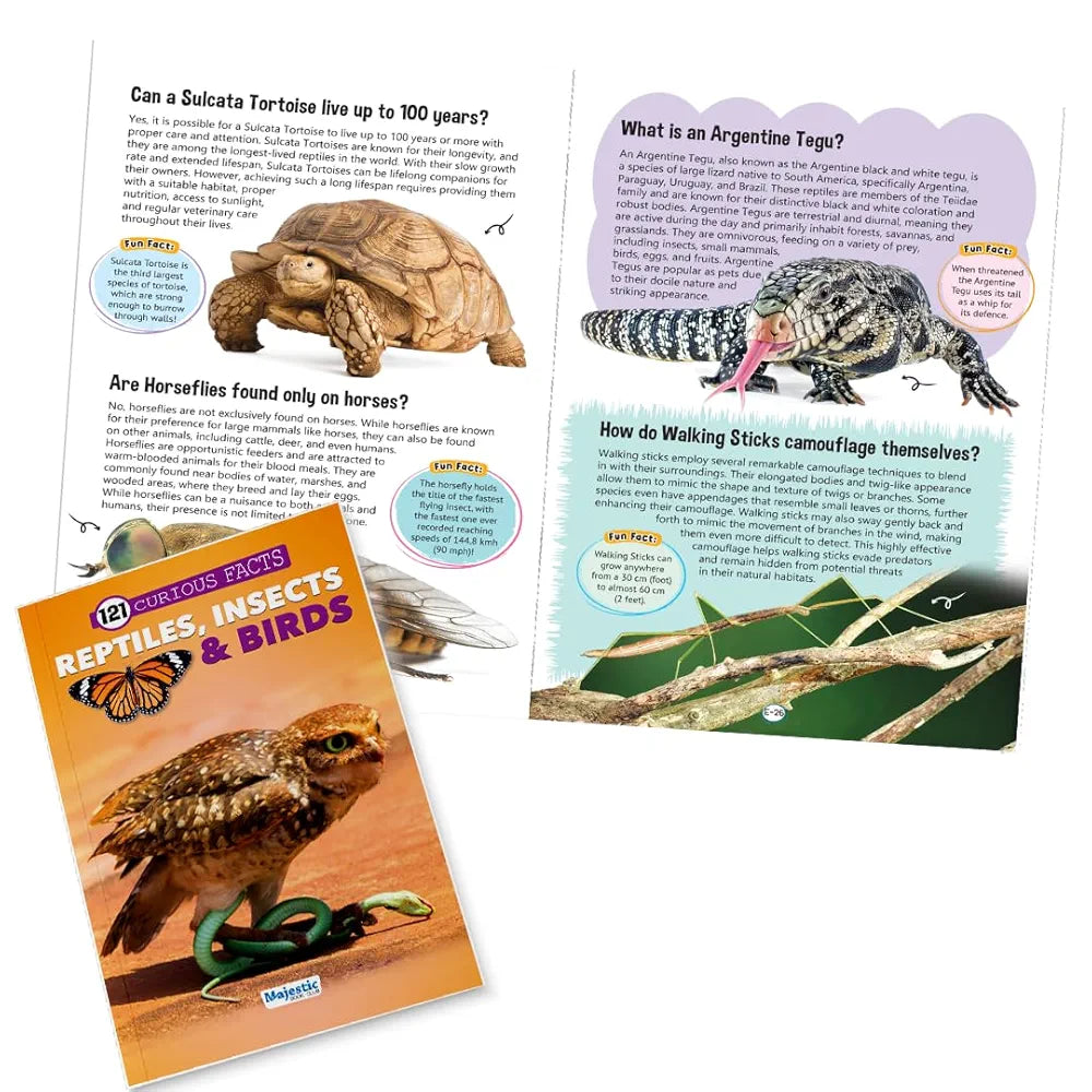 121 Reptiles, Insects & Birds Facts Book for Kids Ages 8+ | Educational Paperback with Colourful Images & Bold Text | 121 Curious Facts for All Ages by Majestic Book Club