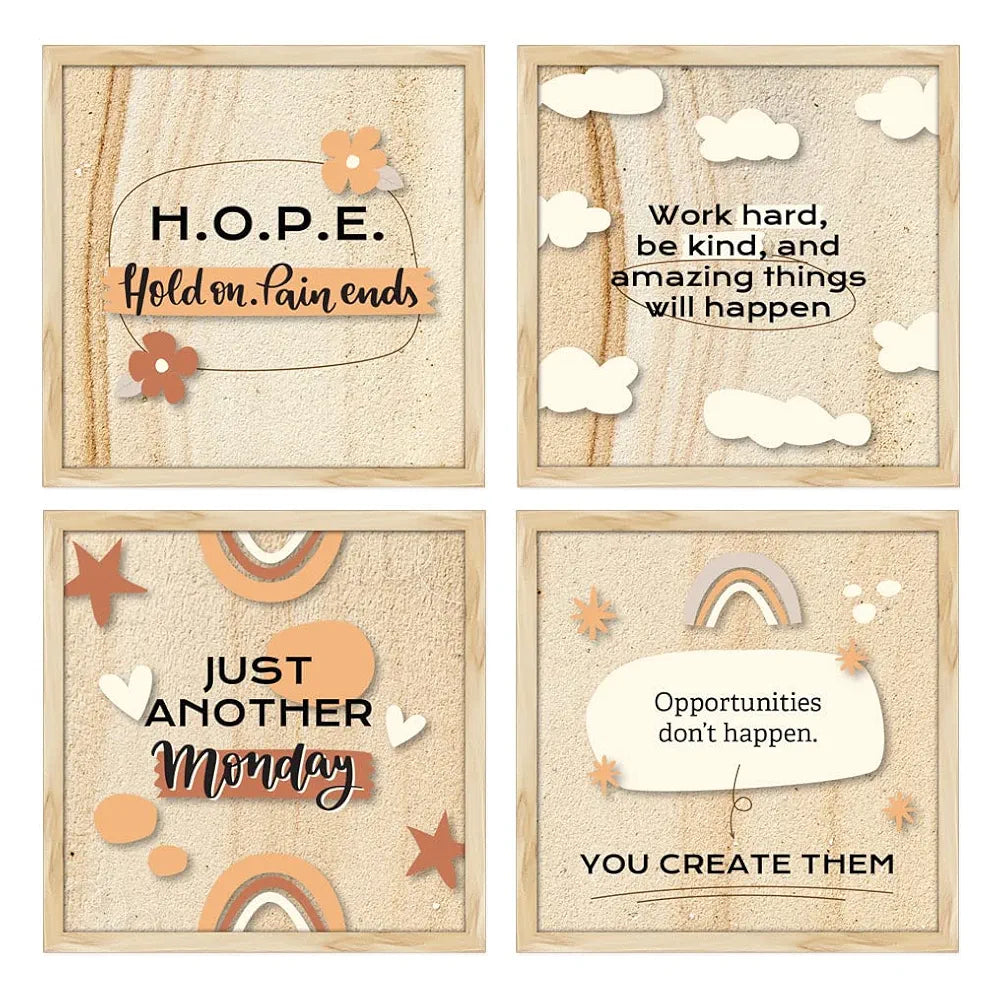 ArtX Paper Motivational Quotes Work Hard Wall Frame Art Painting With Frame Set of 4